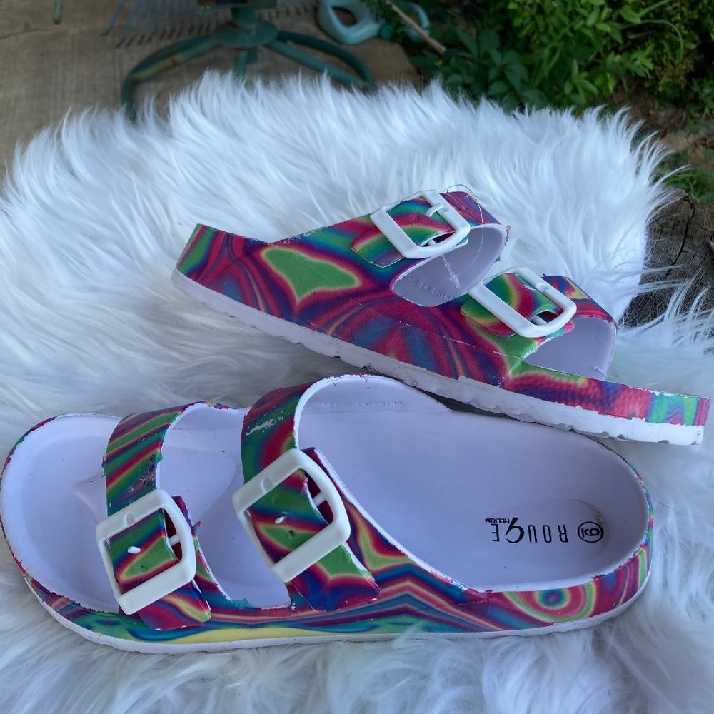 COPY - New Women's Double Band Slide With Buckle Tie Dye Muk Luk Essentials Sz 9